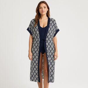 Riva Woman Blue Pattern Long Kaftan